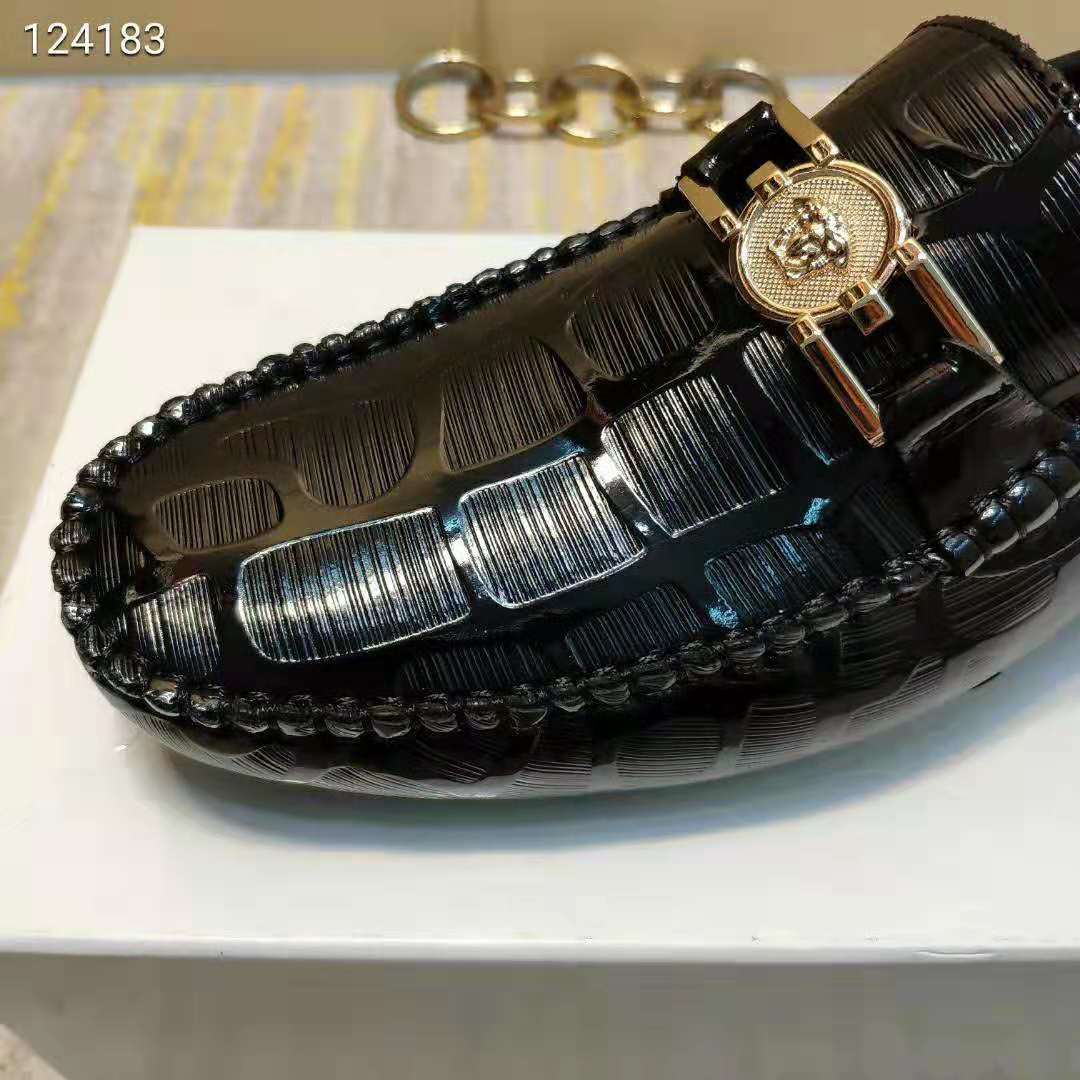 Versace Men Greca Embossed Driver Shoes-Black - image 9