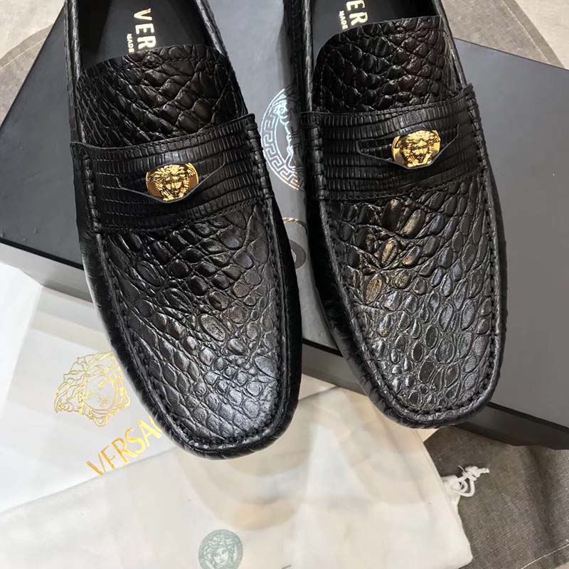 Versace Men Imola Leather Moccasins Shoes Black - image 8