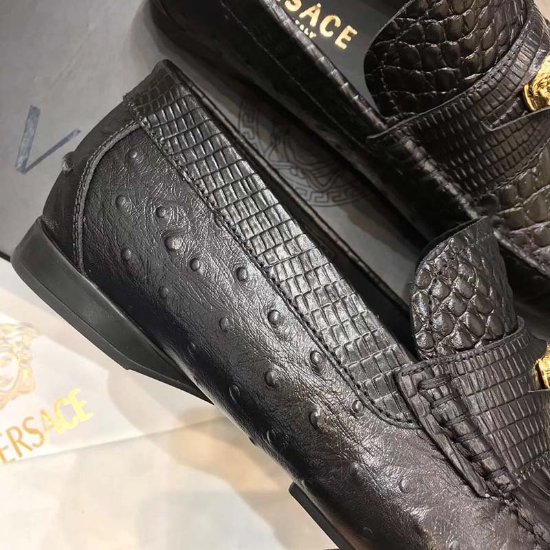 Versace Men Imola Leather Moccasins Shoes Black - image 9