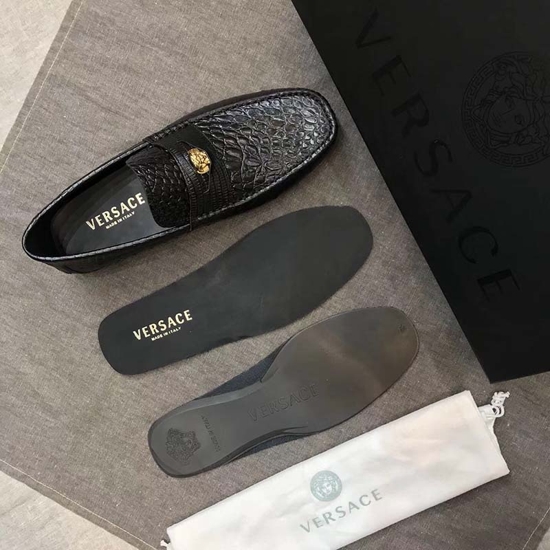 Versace Men Imola Leather Moccasins Shoes Black - image 6