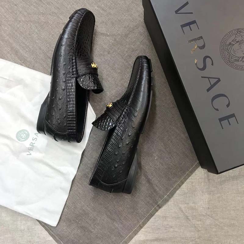 Versace Men Imola Leather Moccasins Shoes Black - image 4