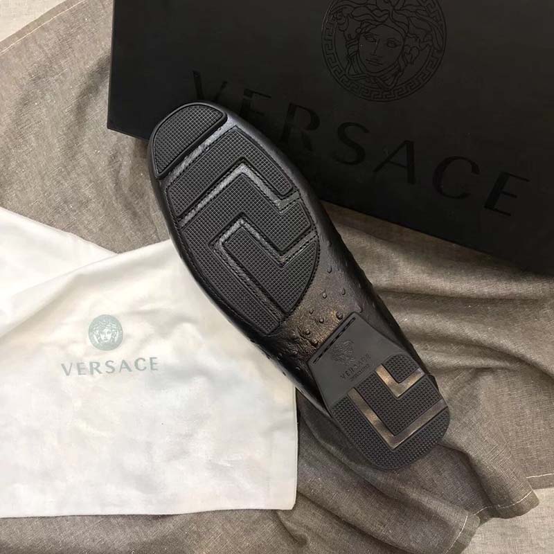 Versace Men Imola Leather Moccasins Shoes Black - image 7