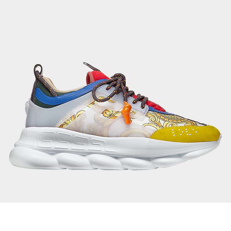 Side profile of Versace Men Shoes Chain Reaction Sneakers-Yellow