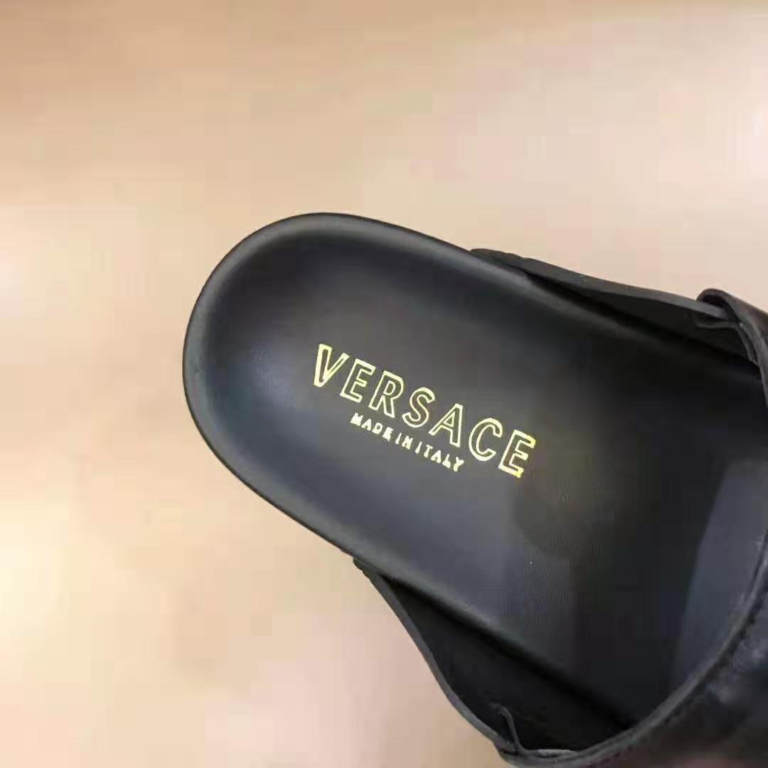 Versace Men Speed Logo Leather Sandals-Black - image 7
