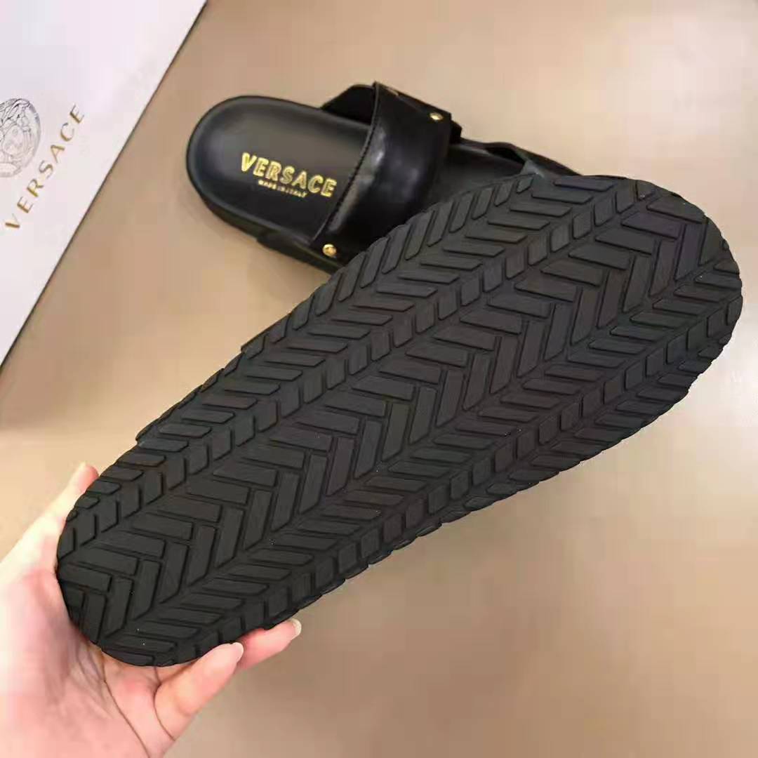 Versace Men Speed Logo Leather Sandals-Black - image 8