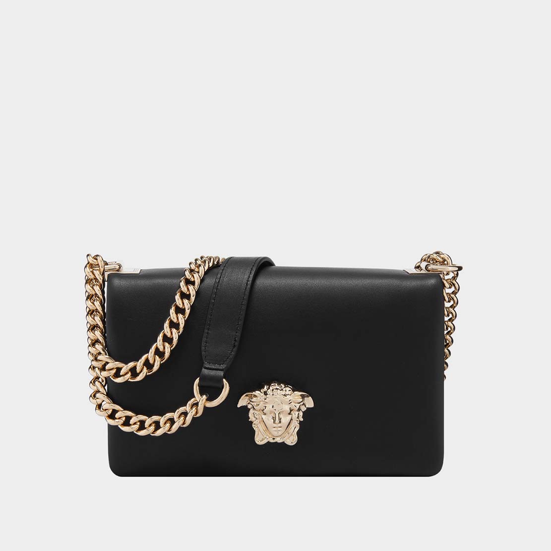 Front view of Versace Palazzo Cross-Body Bag in black nappa leather