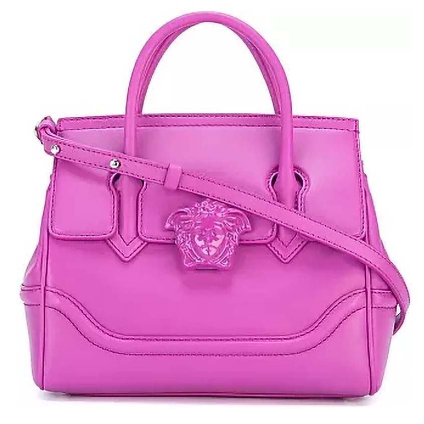 Front view of Versace Palazzo Empire Medium Bag in calf leather pink