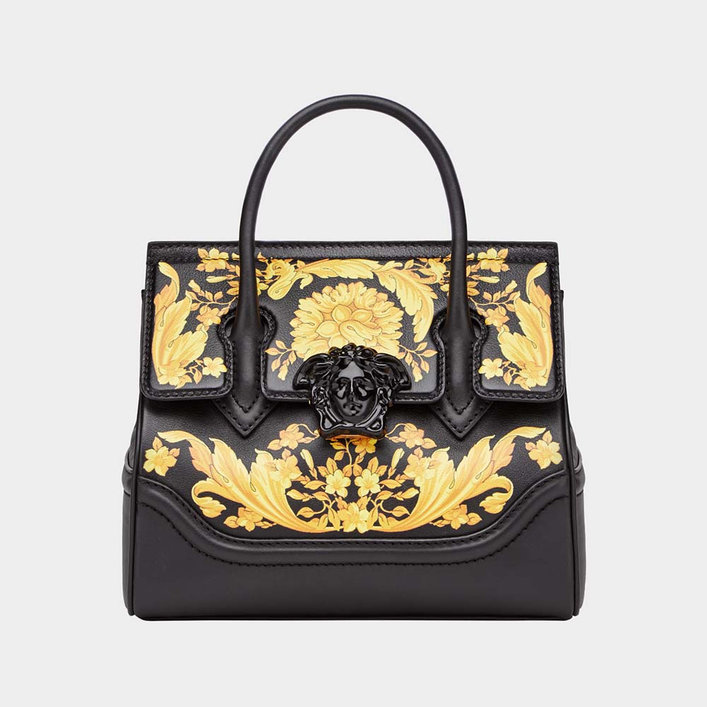 Front view of Versace Women Barocco Palazzo Empire Bag with gold Medusa clasp