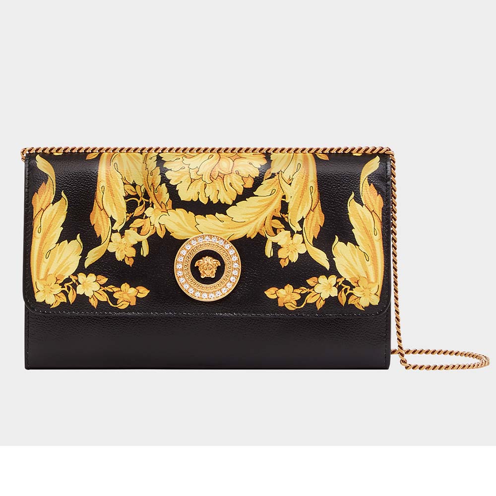 Front view of Versace Women Barocco SS’92 Evening Bag-Black