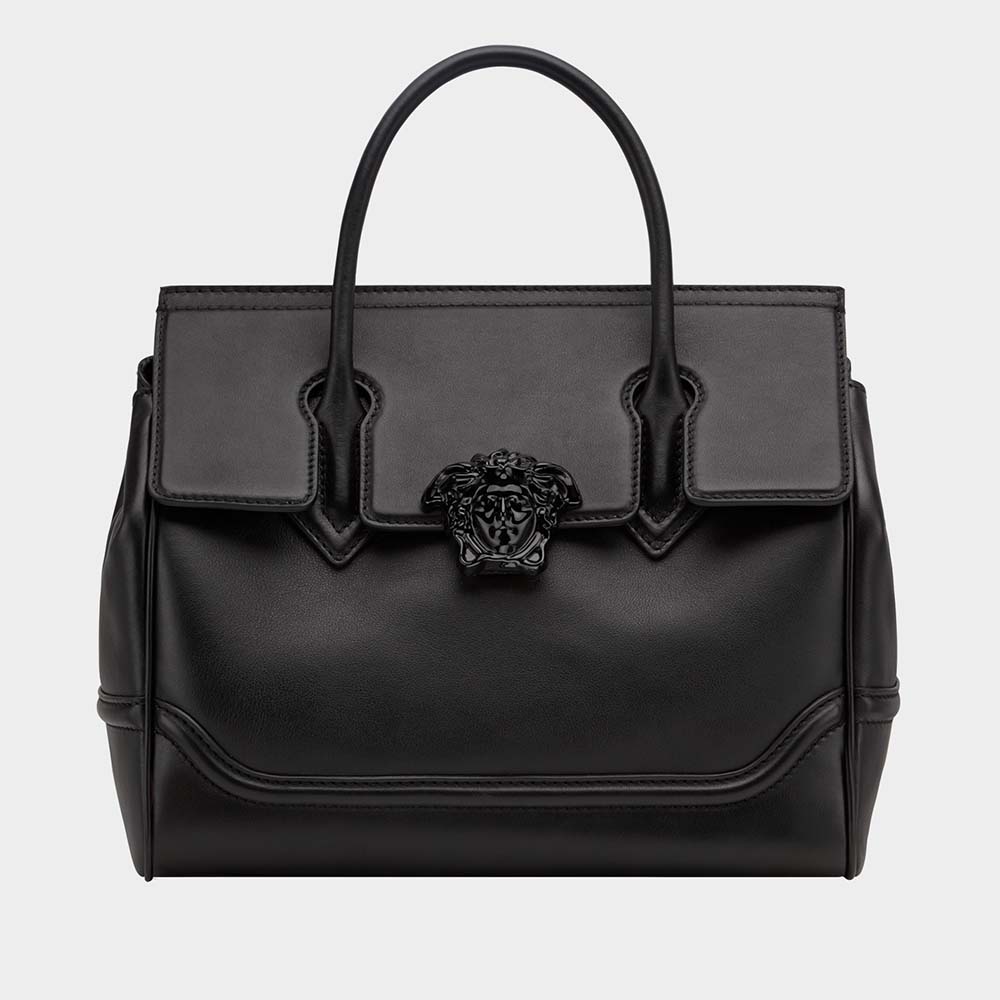Front view of Versace Women Palazzo Empire Large Bag-Black with Medusa emblem
