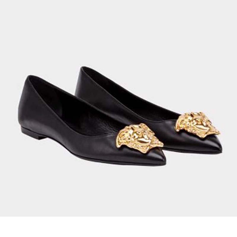 Versace Women Shoes Palazzo Ballerina Flats 5mm Heel-Black side profile view