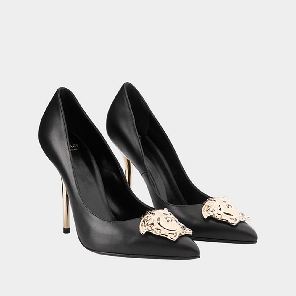 Side view of Versace Women Shoes Palazzo Pumps 110mm Heel-Black