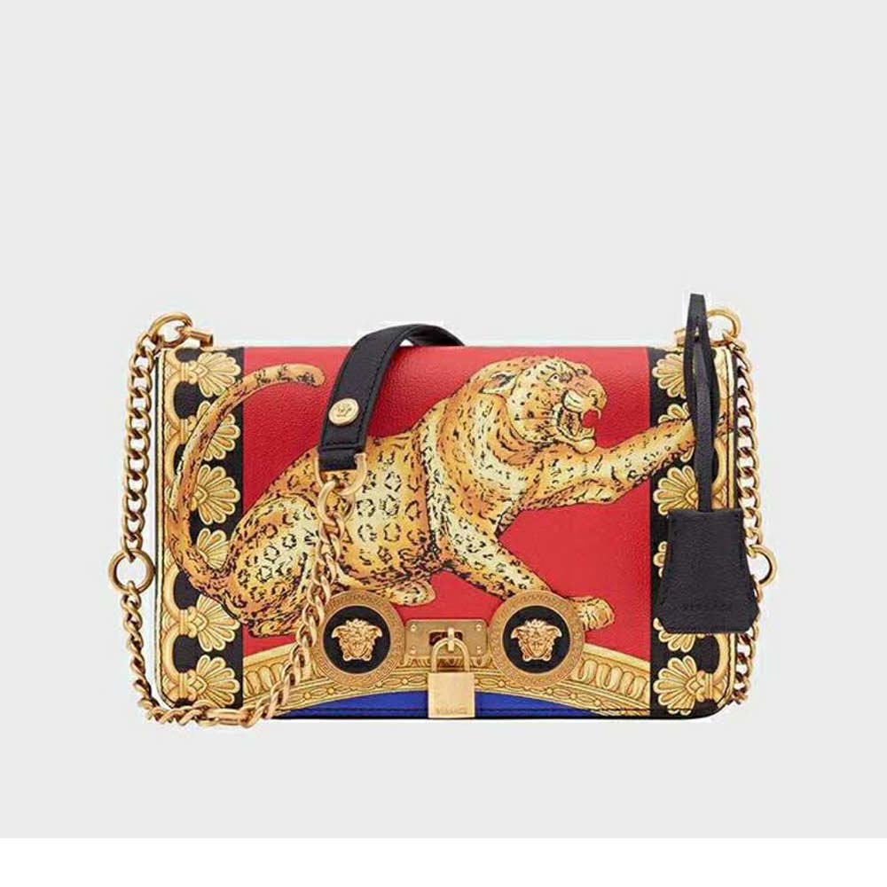Front view of Versace Women Signature Pillow Talk in calf leather black