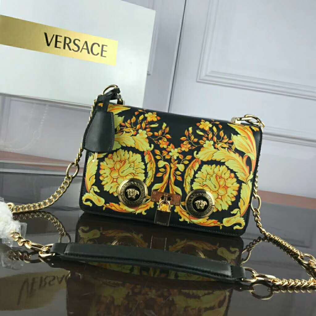 Side profile showing silhouette and gold Barocco hardware detail, Versace Shoulder Bag