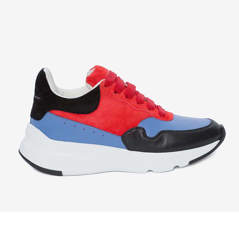 Side profile of Alexander McQueen Unisex Runner Shoes-Red showing oversized sole