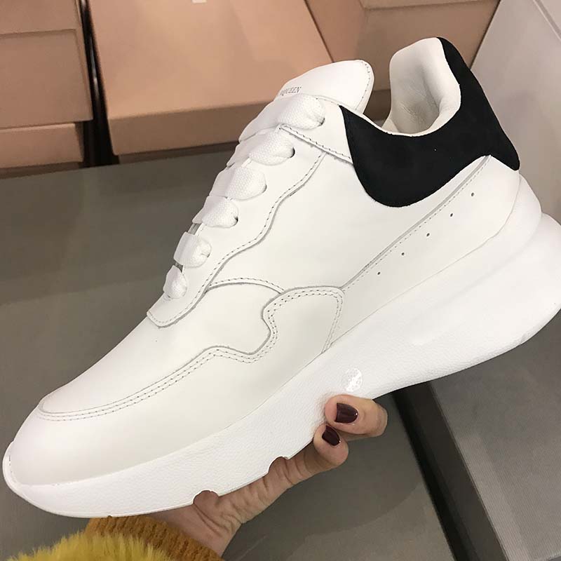 Top-down view of Alexander McQueen Unisex Runner Shoes-White with lace details