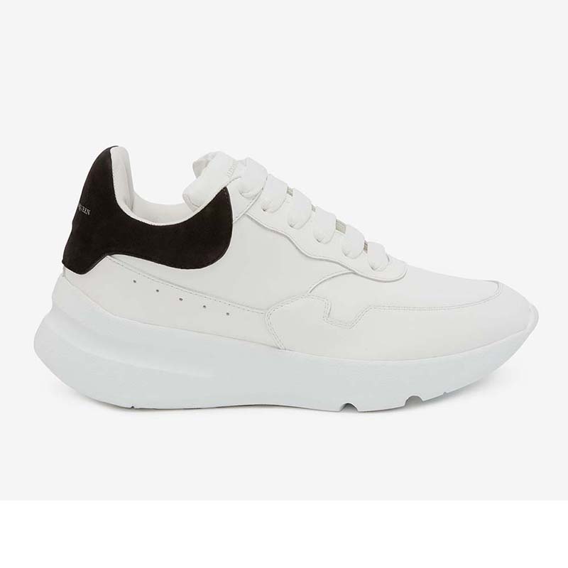 Side profile of Alexander McQueen Unisex Runner Shoes-White showing chunky sole