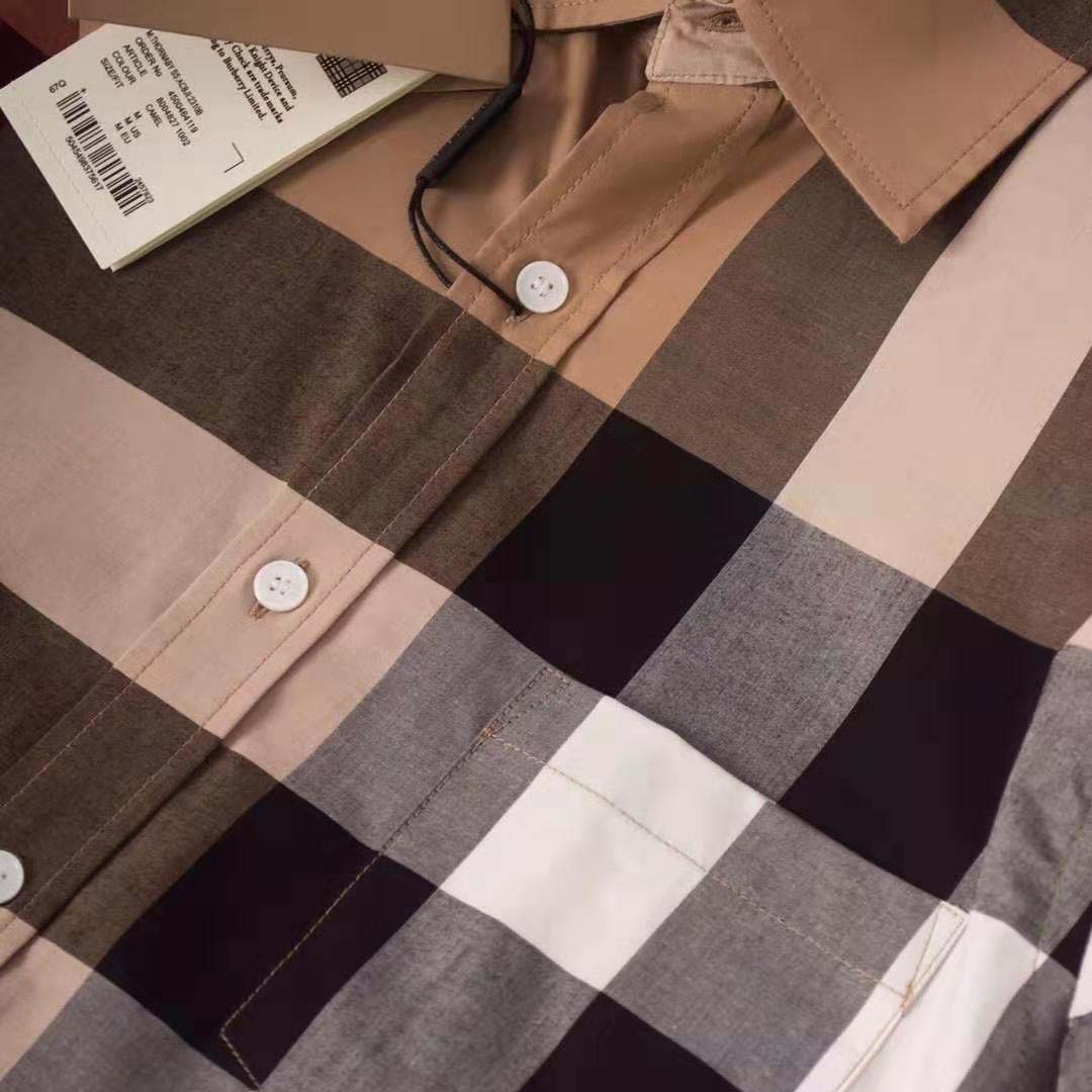 Burberry Men Check Stretch Cotton Shirt-Brown - image 7