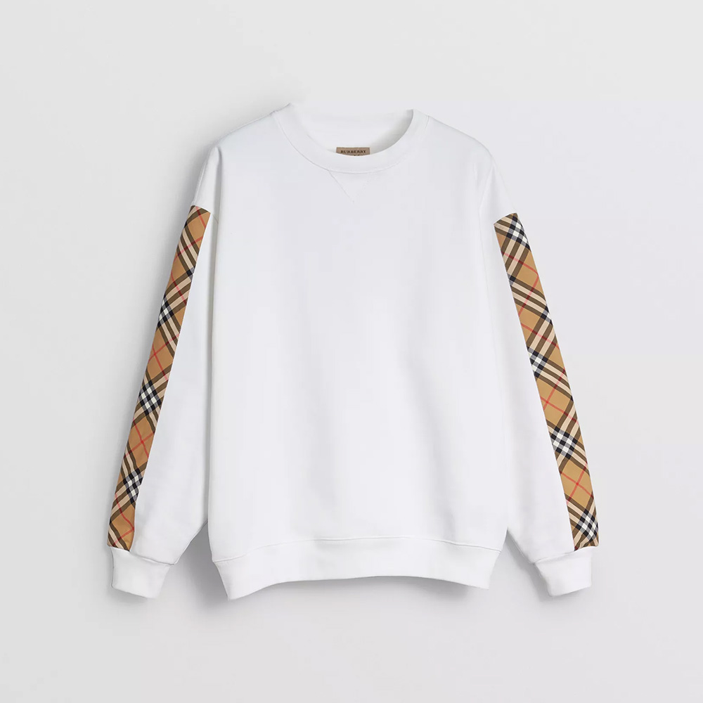 Front view of Burberry Unisex Vintage Check Detail Cotton Blend Sweatshirt