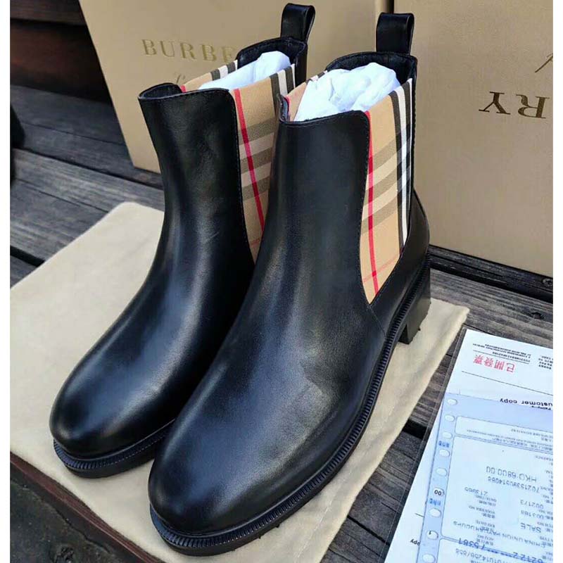 Burberry Women Vintage Check Detail Leather Chelsea Boots-Black - image 6