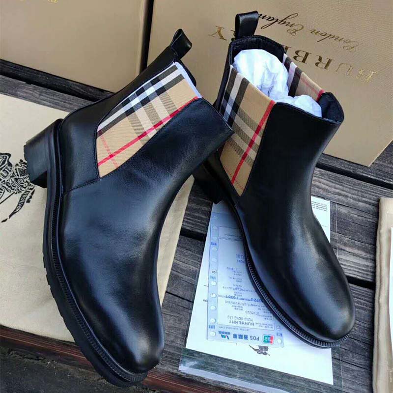 Burberry Women Vintage Check Detail Leather Chelsea Boots-Black - image 4