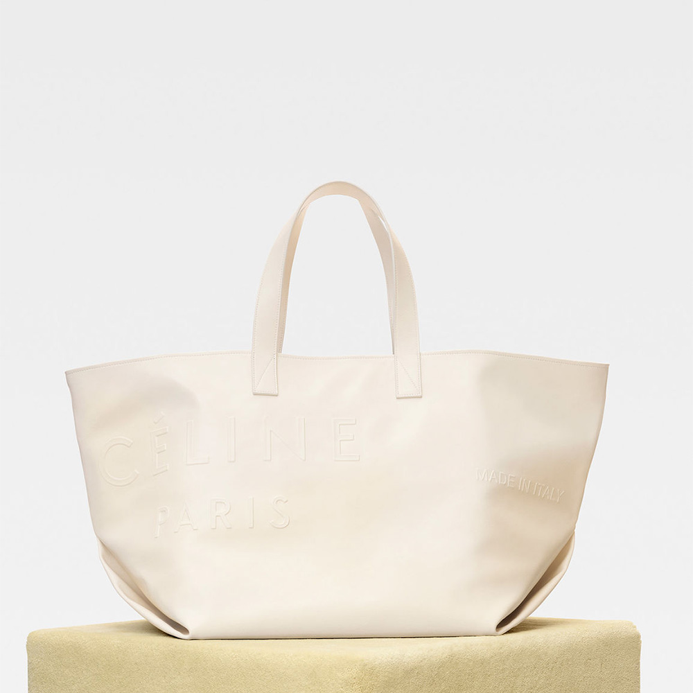 Front view of Celine Women Medium Made in Tote in Leather-White