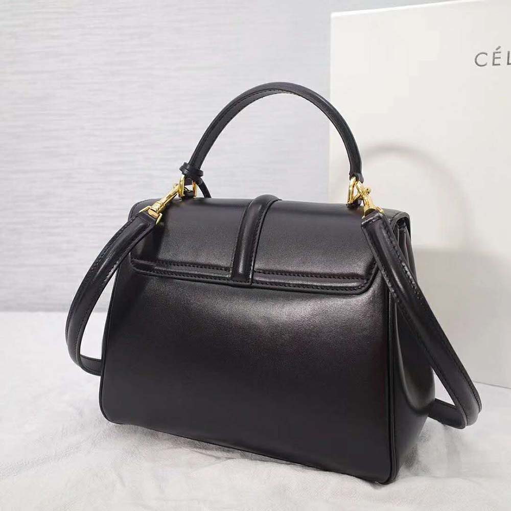 Side angle showing compact silhouette of Celine Women Small 16 Bag