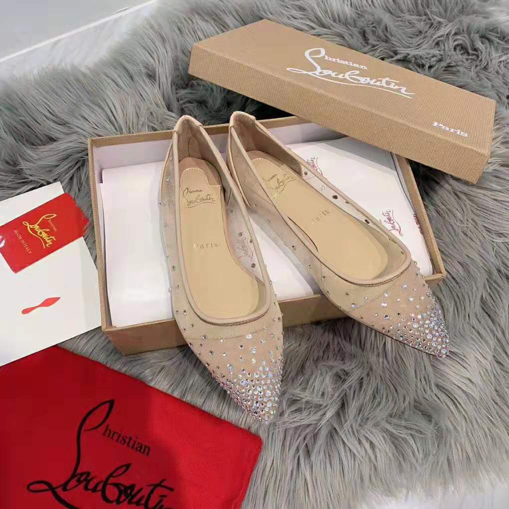 Close-up on crystal strass details of Follies Strass Ballet Flat-Sandy