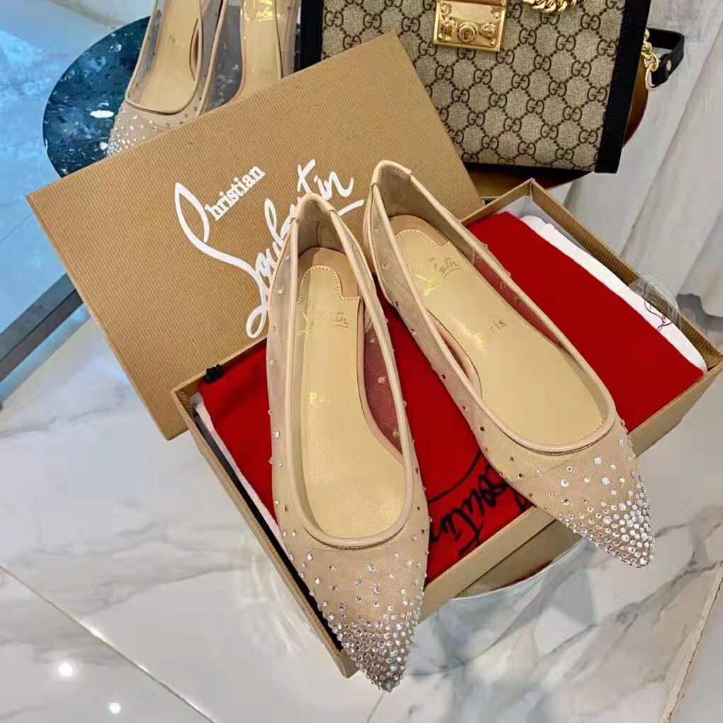 Christian Louboutin Women Follies Strass Ballet Flat-Sandy - image 4