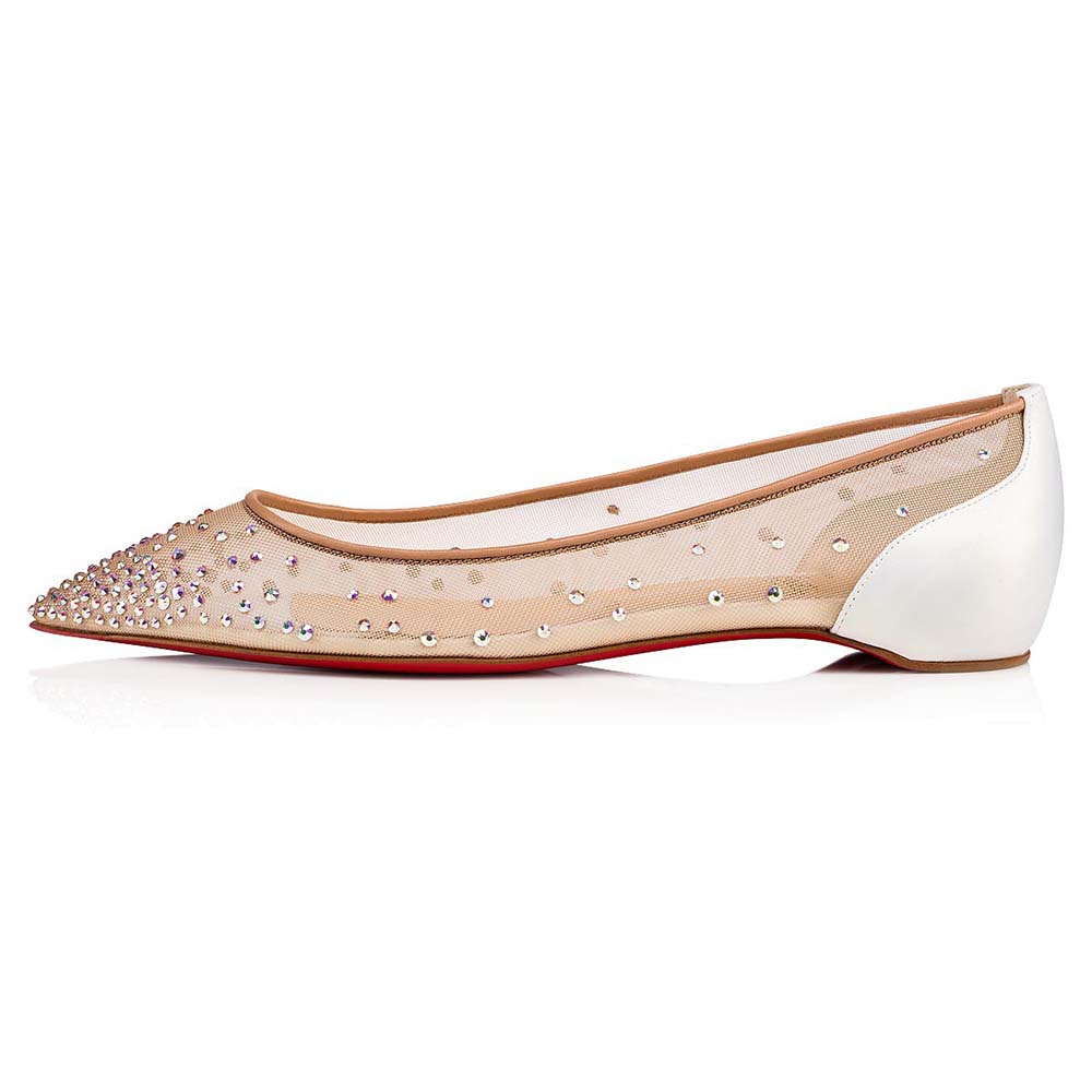 Side view of Christian Louboutin Women Follies Strass Ballet Flat-White