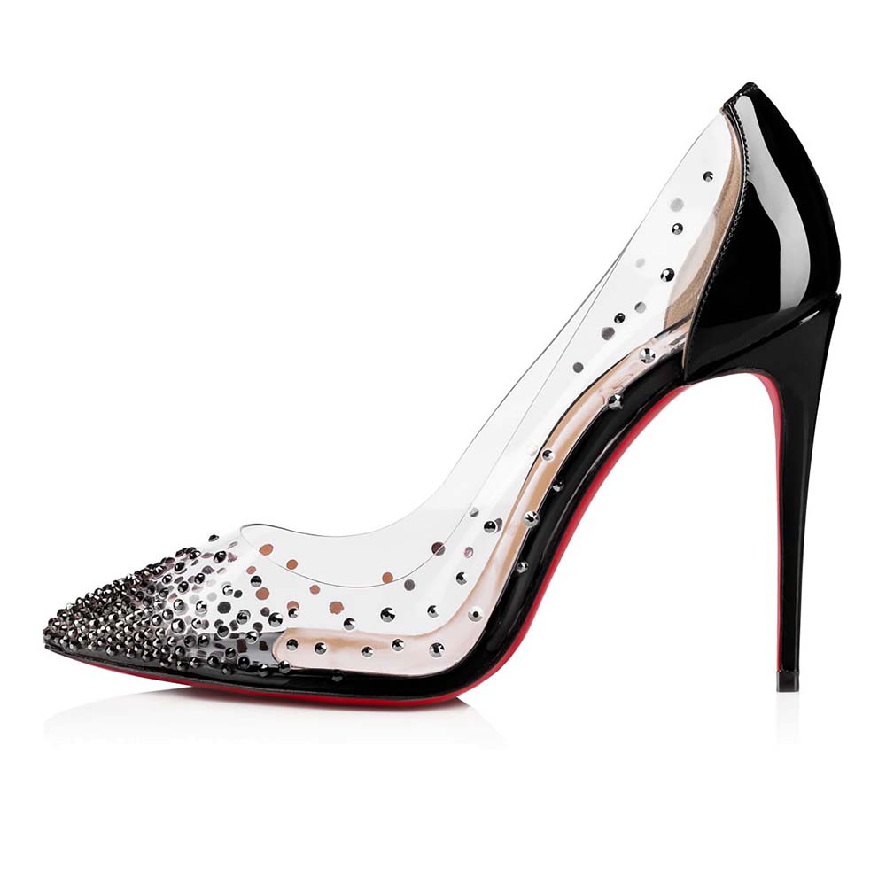Front angle of Christian Louboutin Women Shoes Degrastrass Pvc 100mm Heel-Black