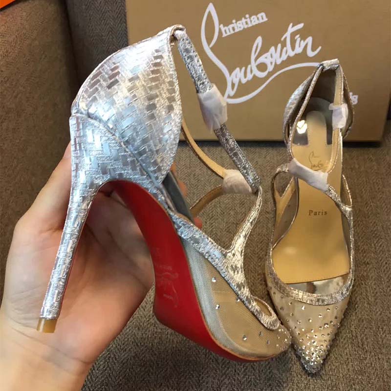 Christian Louboutin Women Shoes Twistissima Strass 100mm Heel-Silver - image 5