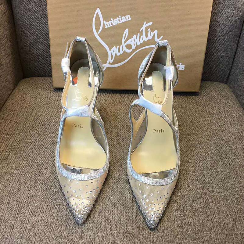 Christian Louboutin Women Shoes Twistissima Strass 100mm Heel-Silver - image 4