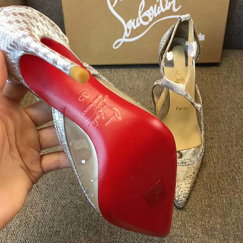 Christian Louboutin Women Shoes Twistissima Strass 100mm Heel-Silver - image 6