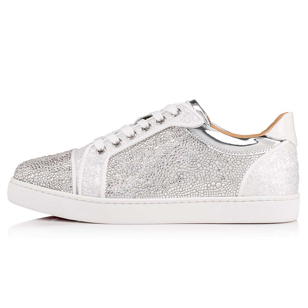 Front angle view of Christian Louboutin Women Vieira Strass-Silver sneakers