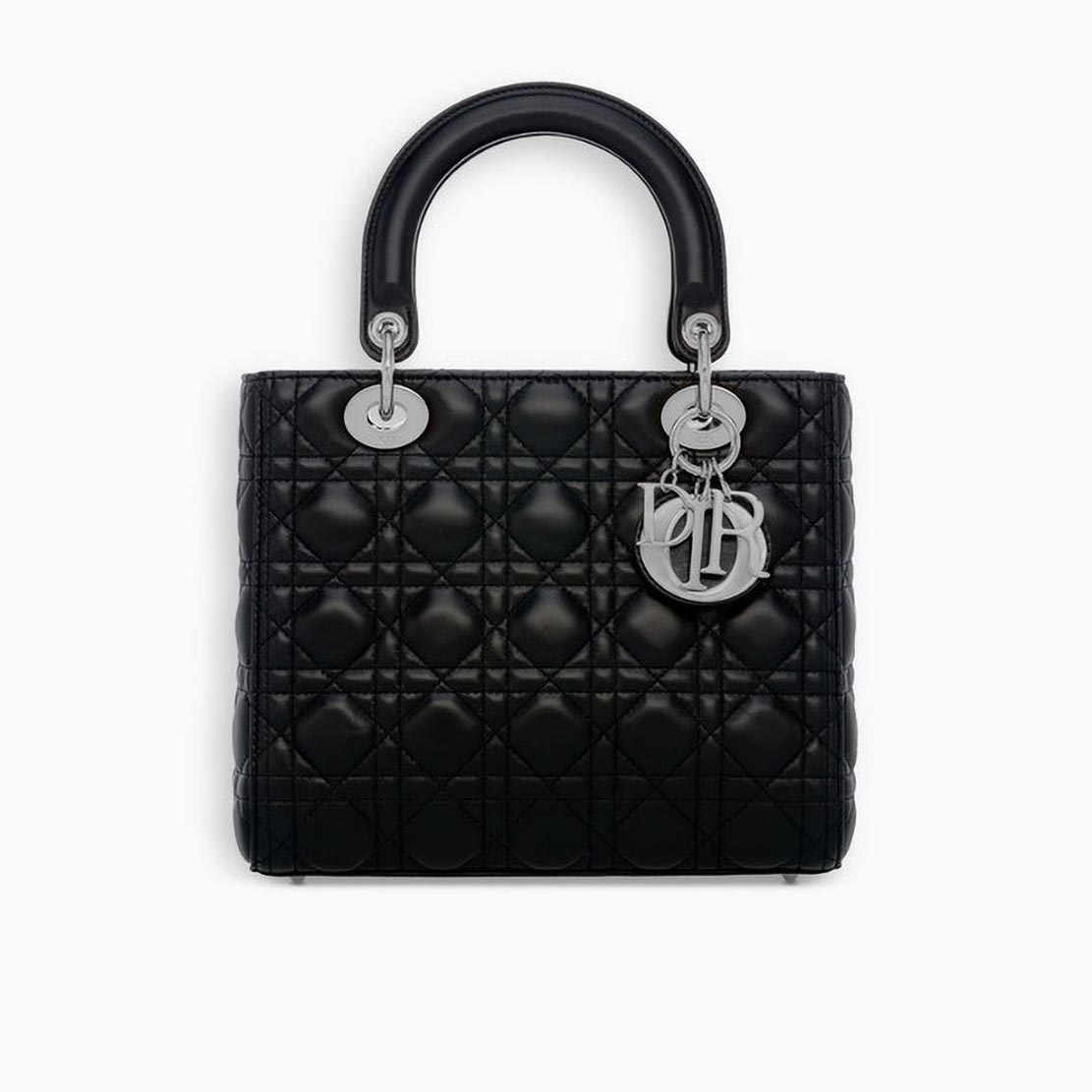 Front view of Dior Big Lady Dior Bag in Cannage Lambskin-Black