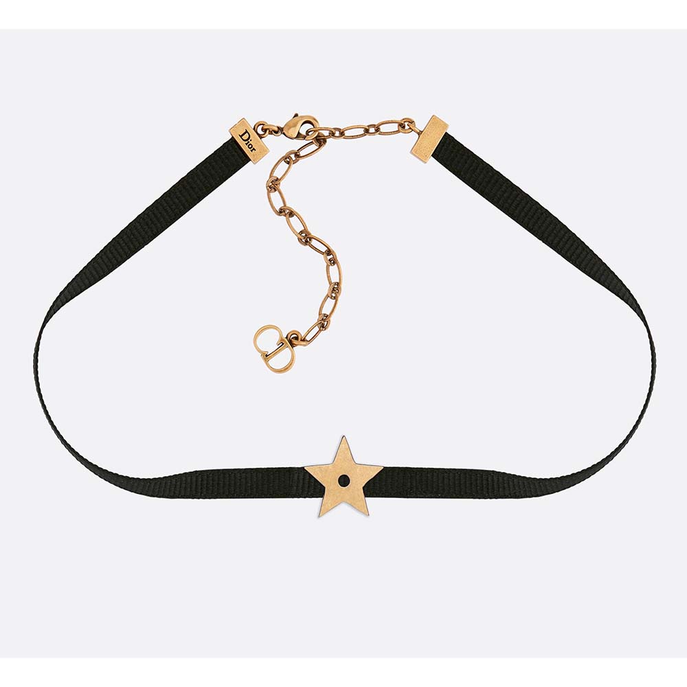 Front view of Dior Women D Porte-Bonheur Choker-Black with pendant detail