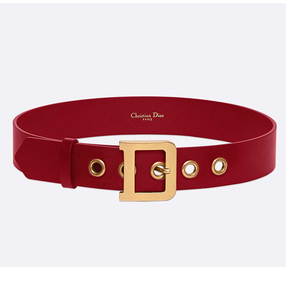 Front view of Dior Women Diorquake Calfskin Belt in red leather
