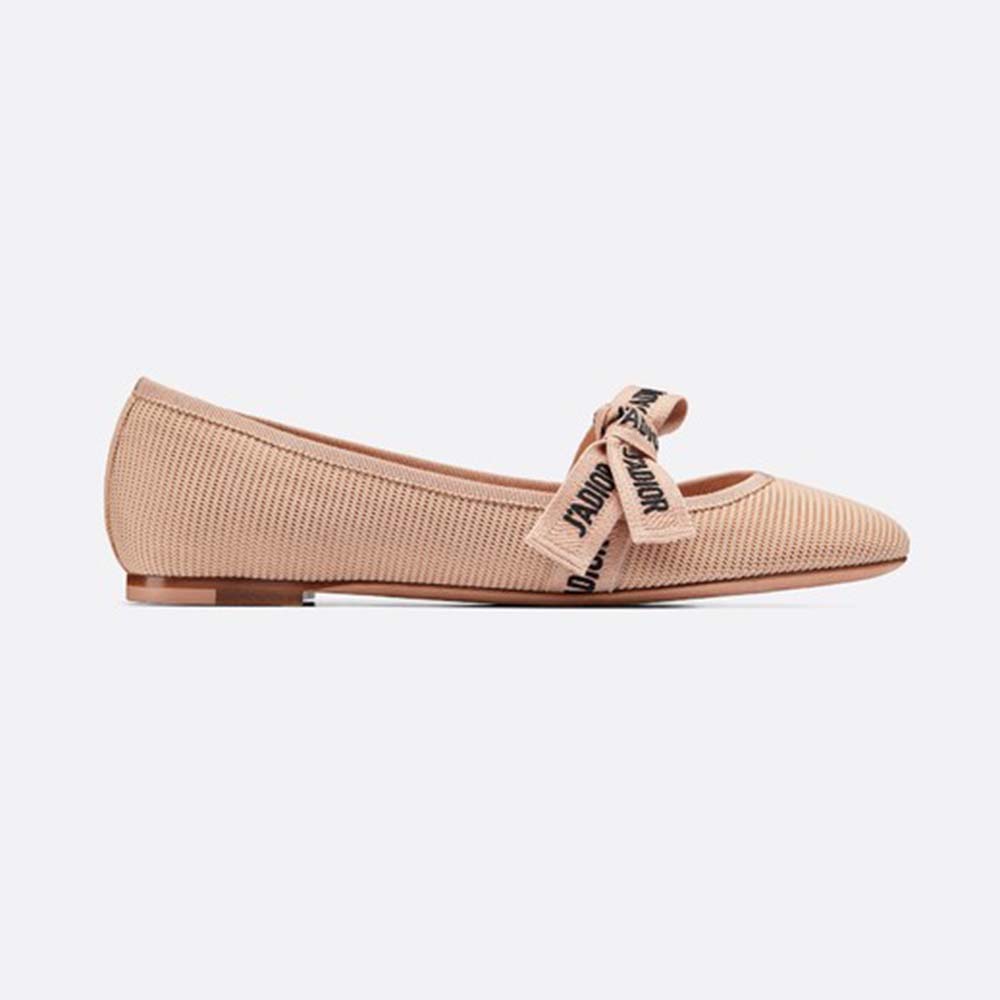 Side view of Dior Women Miss J’adior Ballet Flat in soft pink canvas