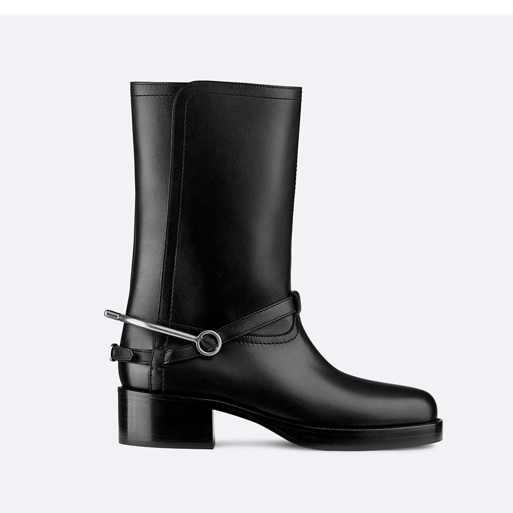 Side view of Dior Women Shoes Diorider Calfskin Leather Biker Boot 45 Heel Hight-Black