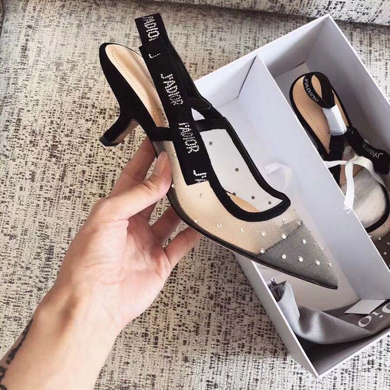 Dior Women J’Adior Slingback Nude Dotted Swiss Rhinestones Ribbon Adorned Rhinestones - image 5