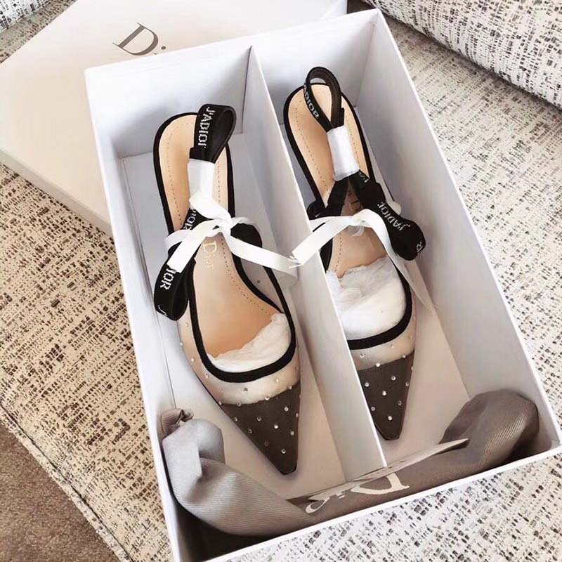 Dior Women J’Adior Slingback Nude Dotted Swiss Rhinestones Ribbon Adorned Rhinestones - image 4
