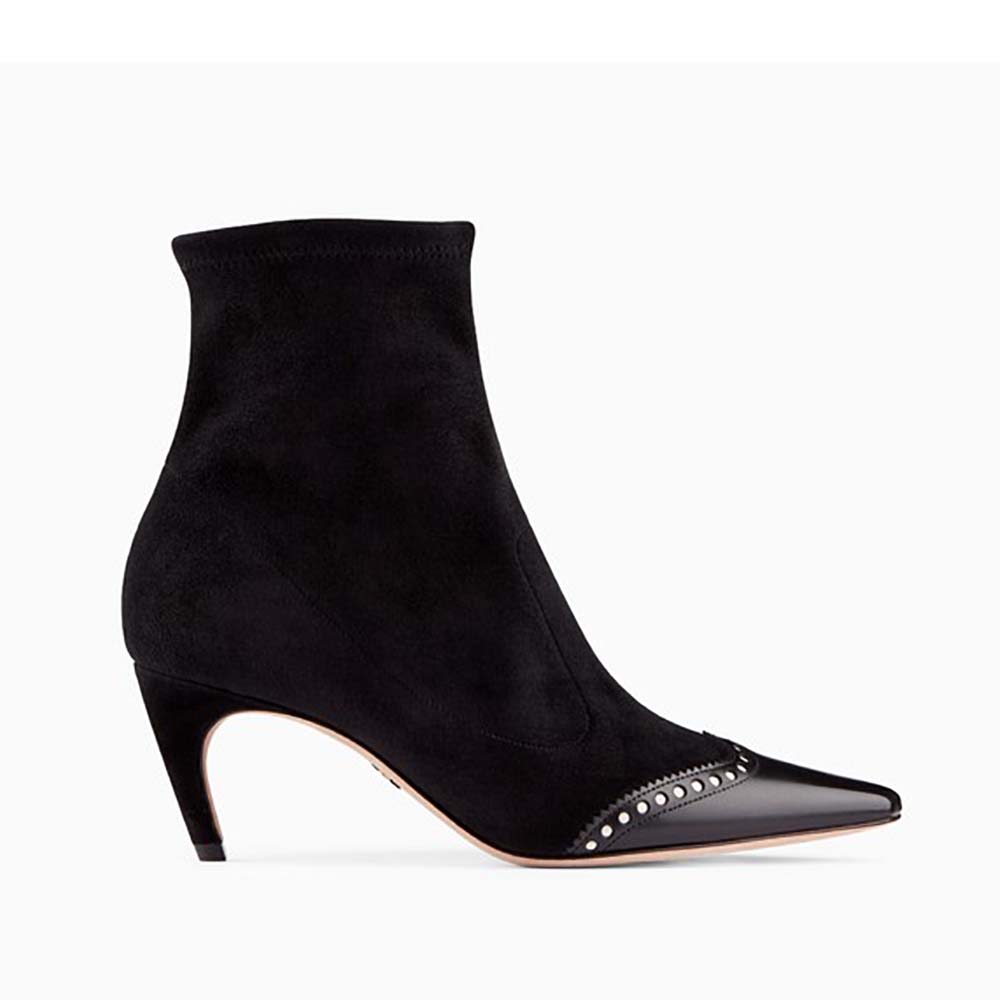 Front view of Dior Women Spectadior Ankle Boot in black stretch suede