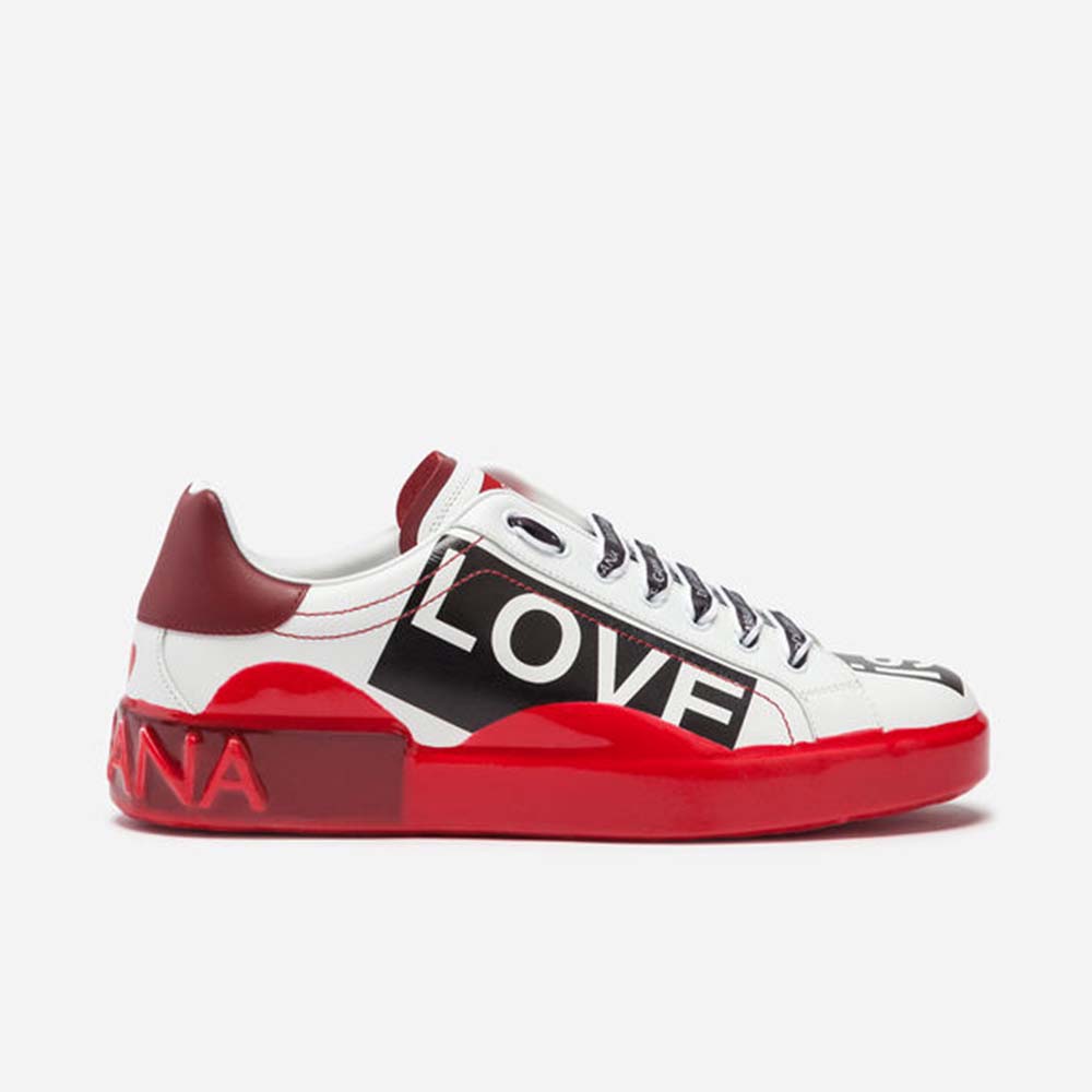 Side view of Dolce Gabbana D&G Men Portofino Melt Sneakers printed nappa leather red