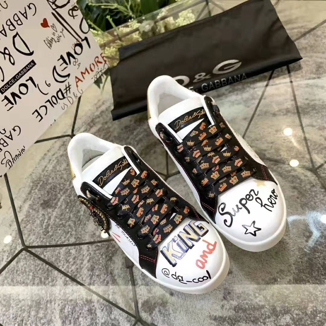 Close-up of black patch detail on Dolce Gabbana D&G Men Portofino Sneakers