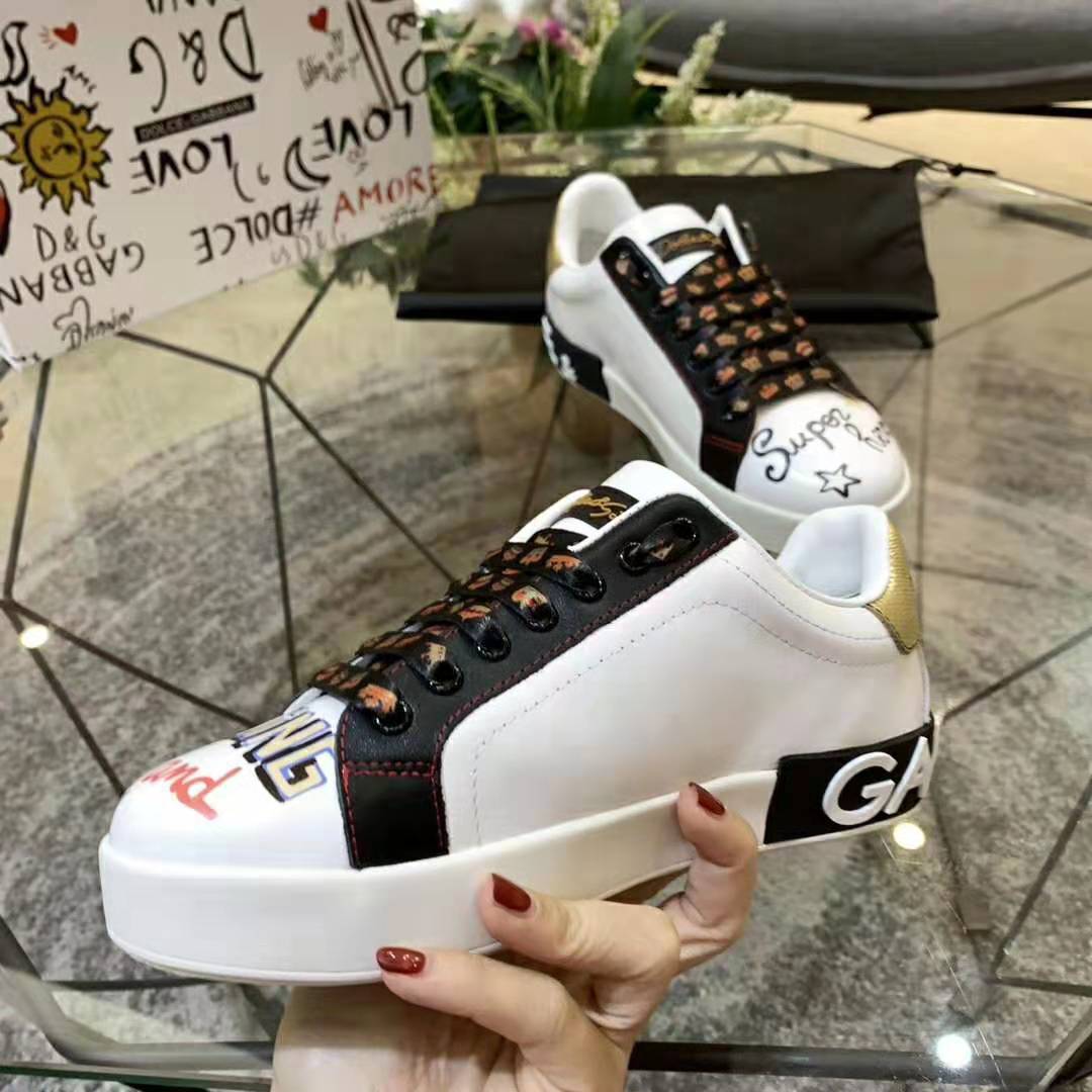 Dolce Gabbana D&G Men Portofino Sneakers in Printed Nappa Calfskin with Patch-Black - image 6
