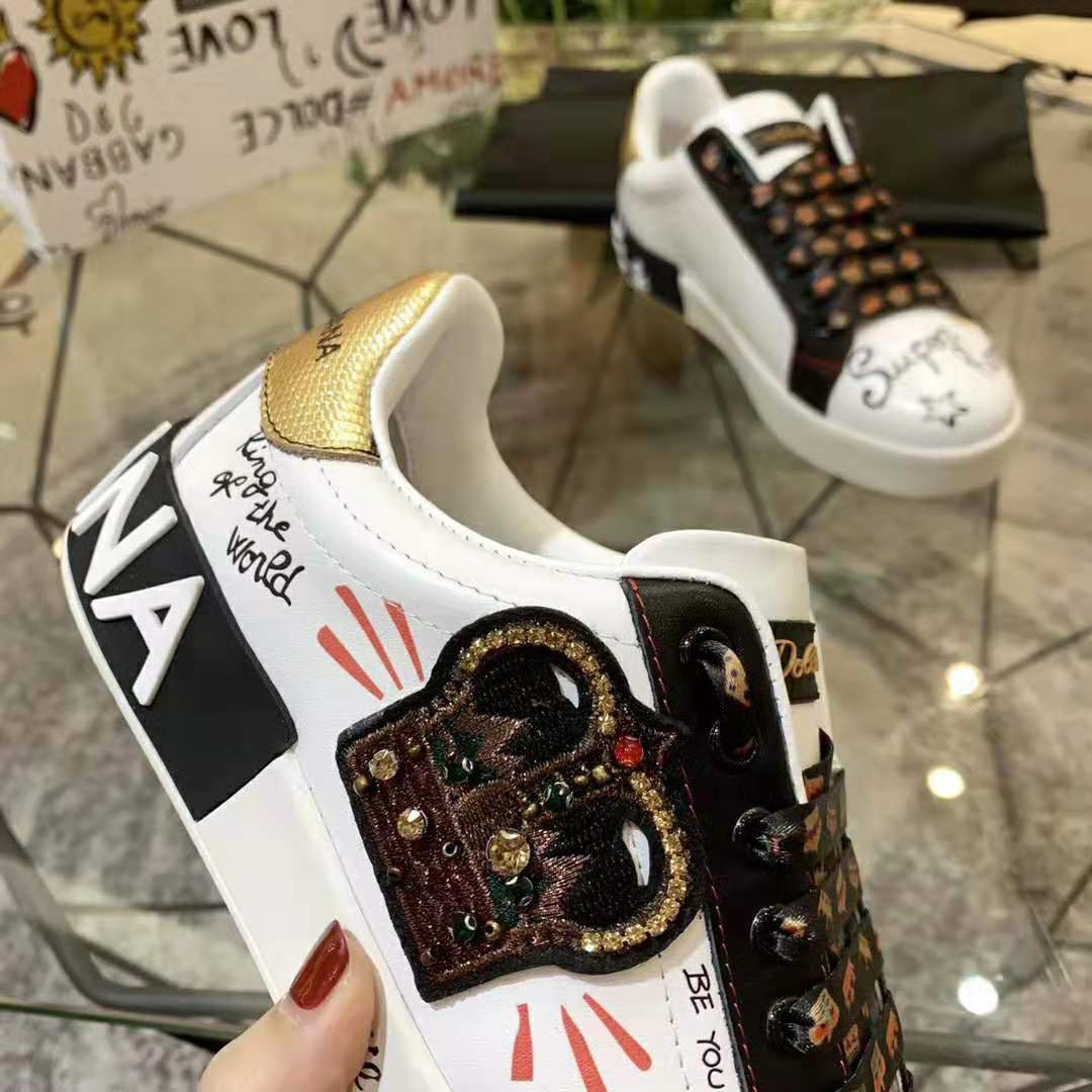 Dolce Gabbana D&G Men Portofino Sneakers in Printed Nappa Calfskin with Patch-Black - image 10