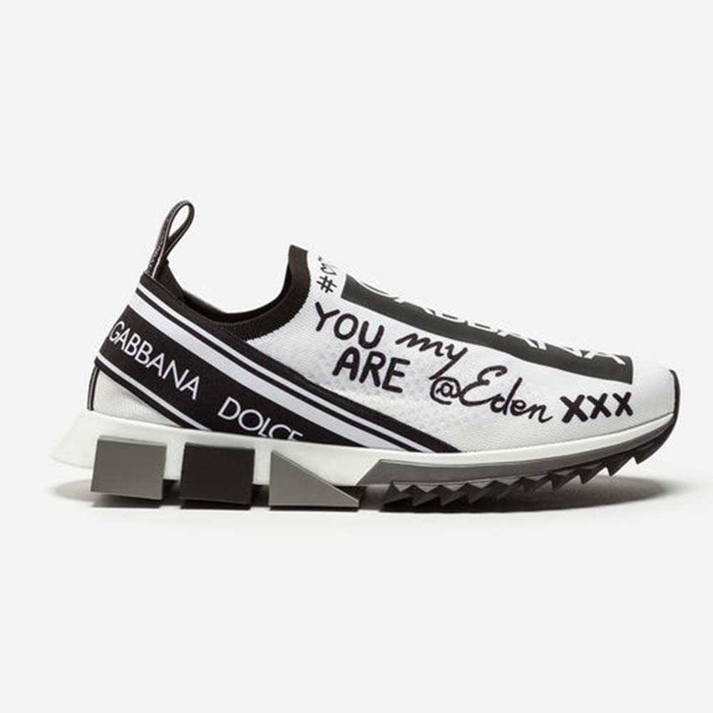 Side view of Dolce Gabbana D&G Unisex Graffiti Print Sorrento Sneakers-White