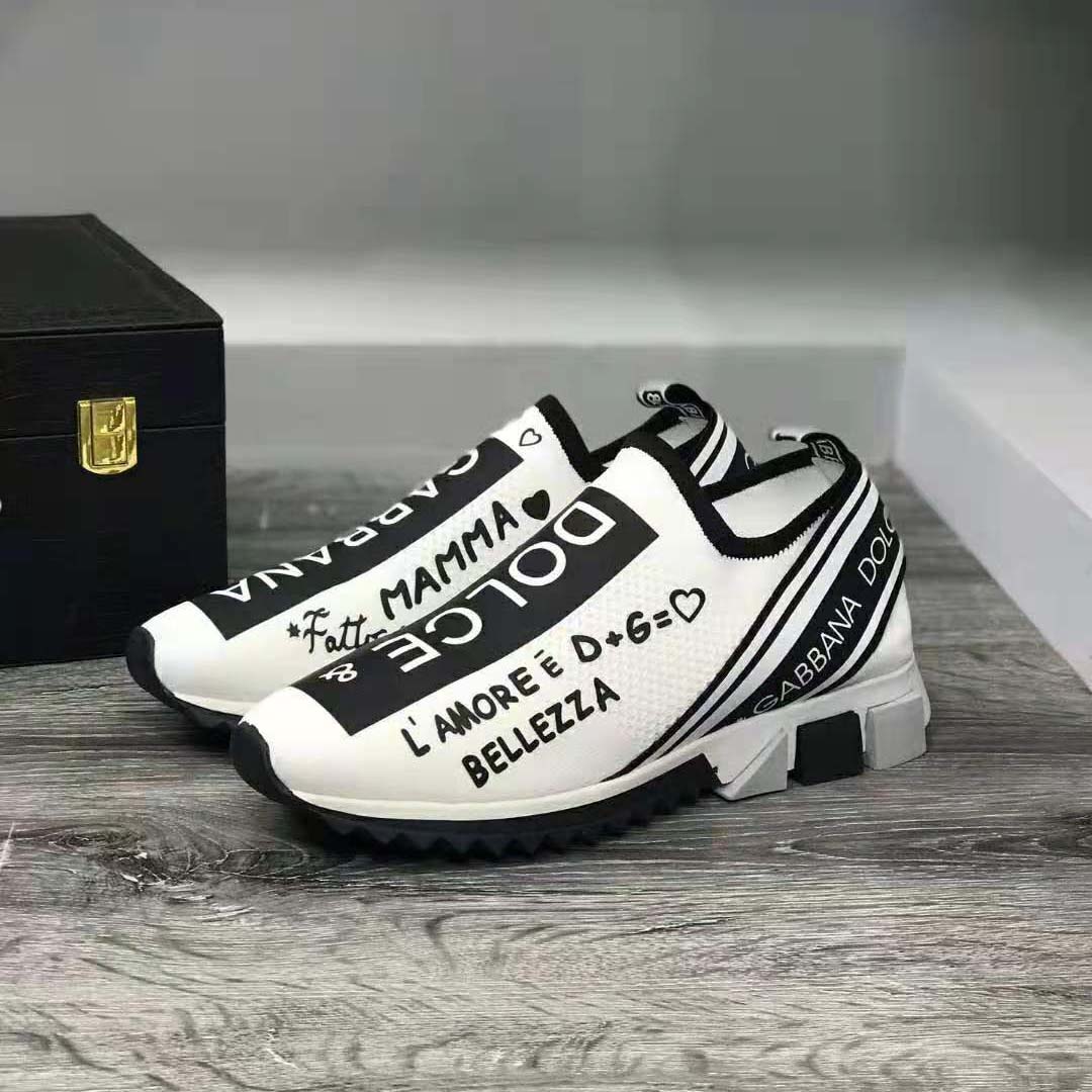 Close-up on graffiti print detail of Dolce Gabbana D&G Sorrento Sneakers