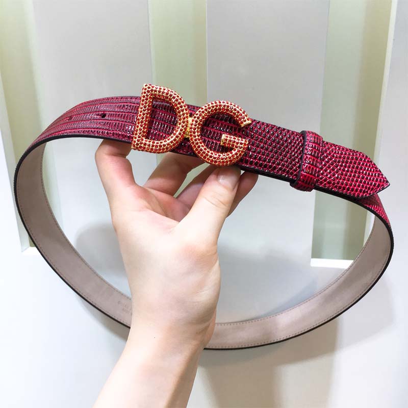 Side angle showing texture detail of Dolce Gabbana D&G Women Belt in maroon